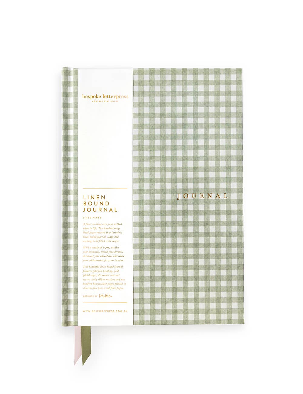 Linen Bound Journal - Sage Check (Lined Journal)