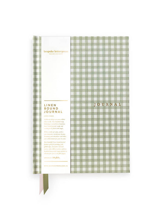 Linen Bound Journal - Sage Check (Lined Journal)